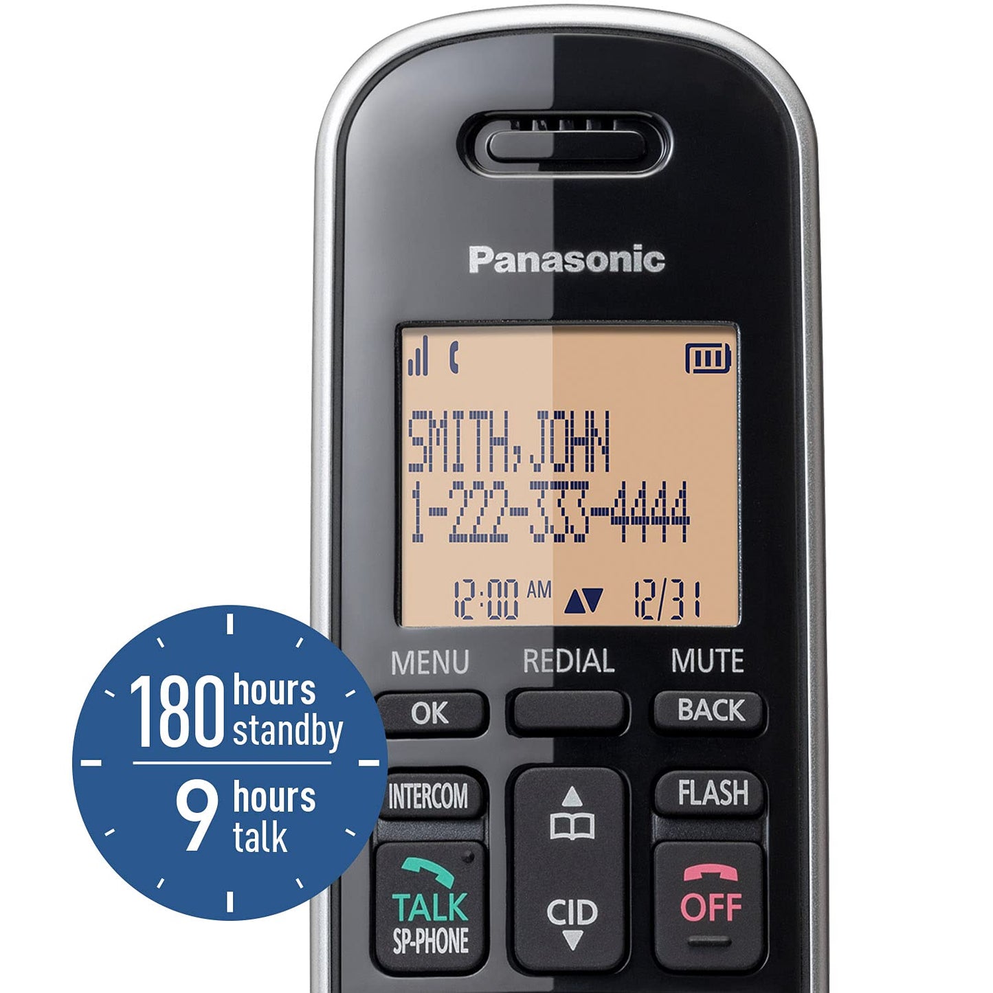 Panasonic Compact Cordless Phone with DECT 6.0, 1.6" Amber LCD and Illuminated HS Keypad, Call Block, Caller ID, Multiple Display Languages - 1 Handset - KX-TGB810S (Black/Silver)