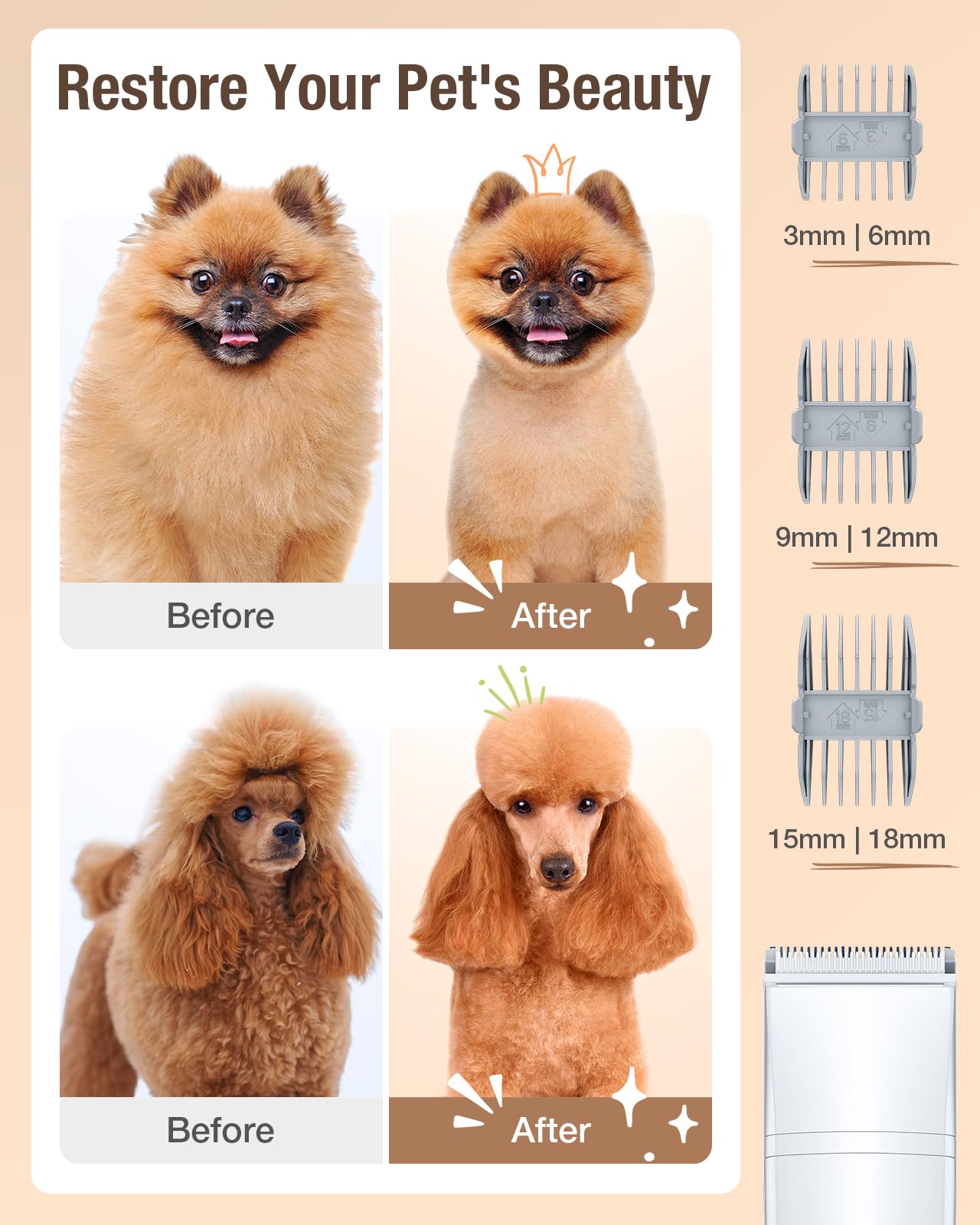 OPOWO Dog Grooming Vacuum, 2.7L Dog Hair Vacuum with Clipper Nail Grinder Paw Trimmer, 3 Suction Modes, Low Noise Groomer with 7 Pet Grooming Tools, Pet Grooming Vacuum for Dogs Cats