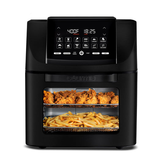 Gourmia Air Fryer Toaster Oven Combo - All-in-One 14-Quart Digital Air Fryer Toaster Oven with Rotisserie & Dehydrator – 12 Presets, Guided Cooking Prompts, 1750W, Dishwasher-Safe Accessories