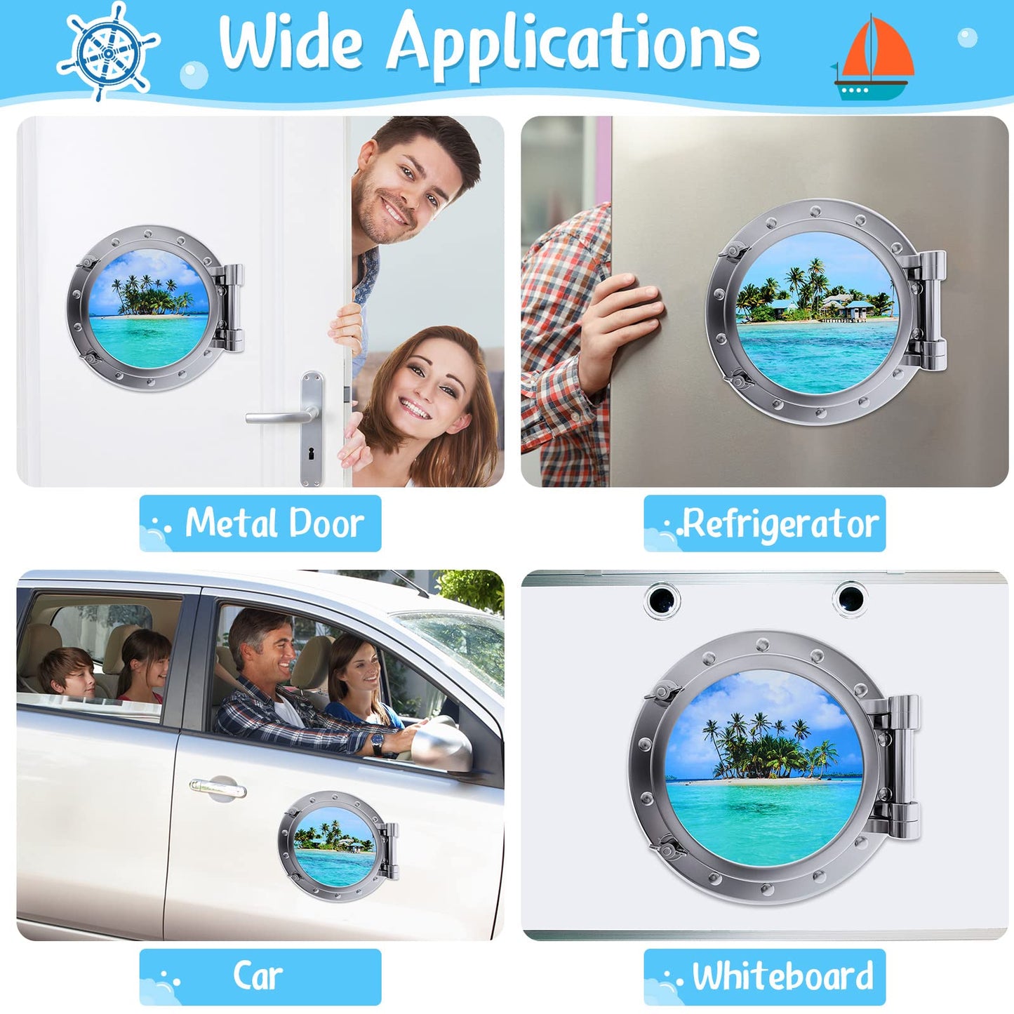 2 Pcs Cruise Door Decorations Magnetic Porthole Cruise Door Magnets 10 Inch Set Palm Tree Dolphin Turtle The Sea Nature Scenery Fridge Decor for Carnival Car(Beach Style)