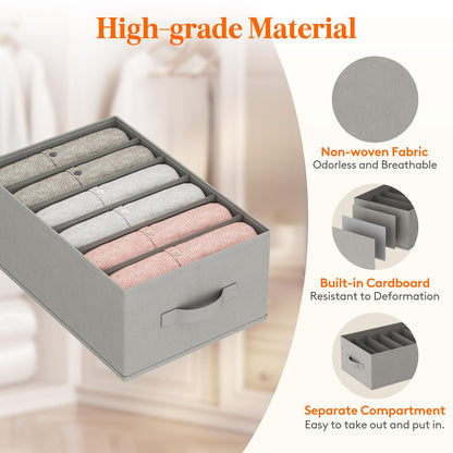 Lifewit Wardrobe Clothes Organizer 6 Pack, Large Size 6 Grids Closet Jean Storage Bins with Handles and Support Boards, Foldable Drawer Dividers for Sweater, Pants, T-shirt, Hoodie, Dress, Grey
