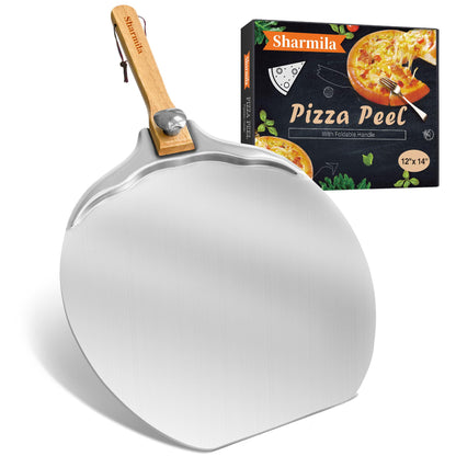 Pizza Peel 12 inch Aluminum Pizza Spatula,Upgraded Apple Shaped Pizza Paddle with Foldable Handle for Easy Storage,Sharmila Professional Pizza Spatula Paddle for Home Pizza Making