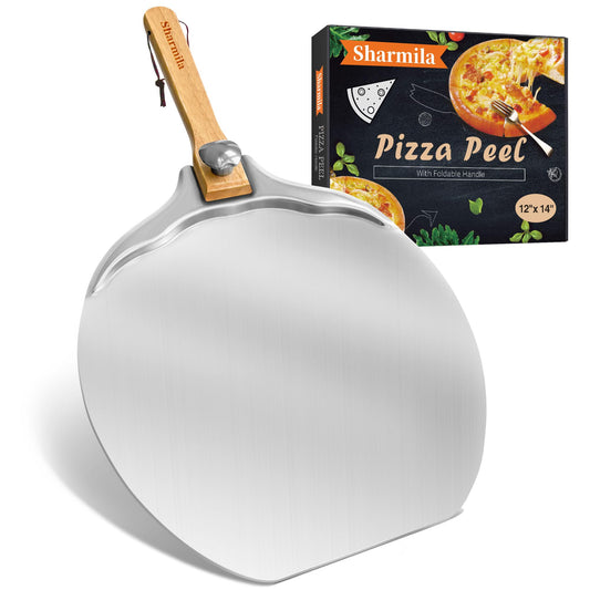 Pizza Peel 12 inch Aluminum Pizza Spatula,Upgraded Apple Shaped Pizza Paddle with Foldable Handle for Easy Storage,Sharmila Professional Pizza Spatula Paddle for Home Pizza Making