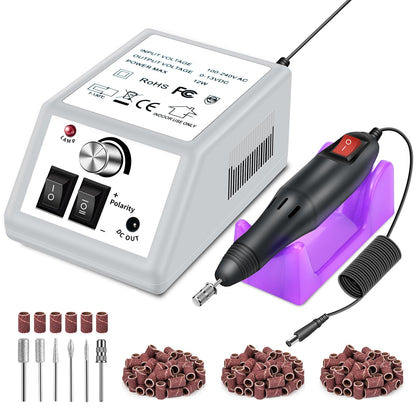 LAVAED Professional Electric Nail Drill Machine Kit - Low Noise Vibration with 156pcs Sanding Bands for Acrylic Nail Drill, Gel Art Remover, Polisher, Manicure, Pedicure