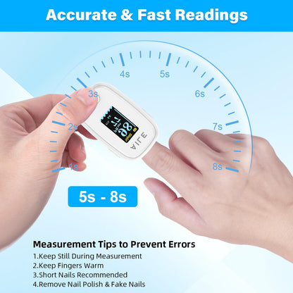 Pulse Oximeter with Fingertip Oxygen Meter : AILE Compact Fingertip Pulse Oximeter - Blood Oxygen/Heart Rate Monitor - 4 Color Screen Display - Including 2AAA Batteries for Athletic & Home (White)