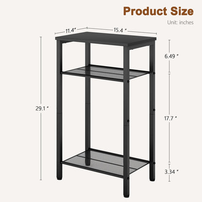 Hoctieon 3 Tier End Table, Telephone Table, Tall Side Table with Storage, Small Nightstand for Small Spaces, Metal Frame, For Living Room, Bedroom, Sofa Couch, Hall, Easy Assembly, Black