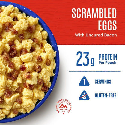 Mountain House Scrambled Eggs with Uncured Bacon | Freeze Dried Backpacking & Camping Food | 1 Serving | Gluten-Free