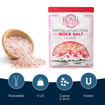 Himalayan Pink Salt 5 lbs Coarse Grain Bulk Bag - Hymalain Pure Gourmet Crystals - Himilian 100% Natural - Contains 84 Minerals -Suitable for Body Bath Scrubs Table Salt Grinder & Salt Mills - Kosher