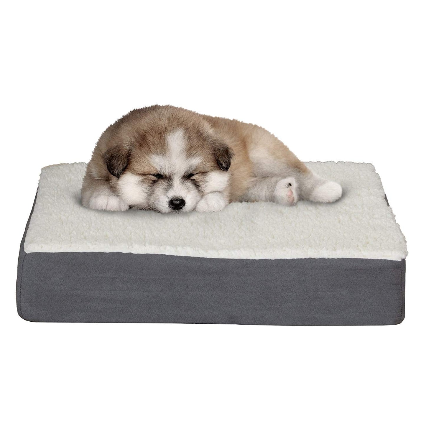 Orthopedic Dog Bed - 2-Layer Memory Foam Crate Mat with Machine Washable Sherpa Cover - 20x15 Pet Bed for Small Dogs Up to 20lbs by PETMAKER (Gray)