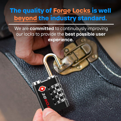 Forge Dual-Opening: Key or Combination Access Lock, TSA Approved Locks for Luggage, Pelican case, Travel, Gym, School, Stainless Steel Shackle. (Multi Color, 4 Pk)
