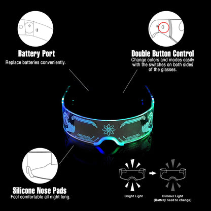 Oybete Led Light Up Glasses For Party LED Glass For Kids Adult Futuristic Sunglasses Multi Color Cosplay Costumes Neon Accessories,Gifts (Future Glasses)