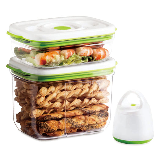 FOSA Vacuum Seal Food Storage System - Reusable Containers Starter Set with Vacuum Pump & 2 Large Stackable Containers for Freshness