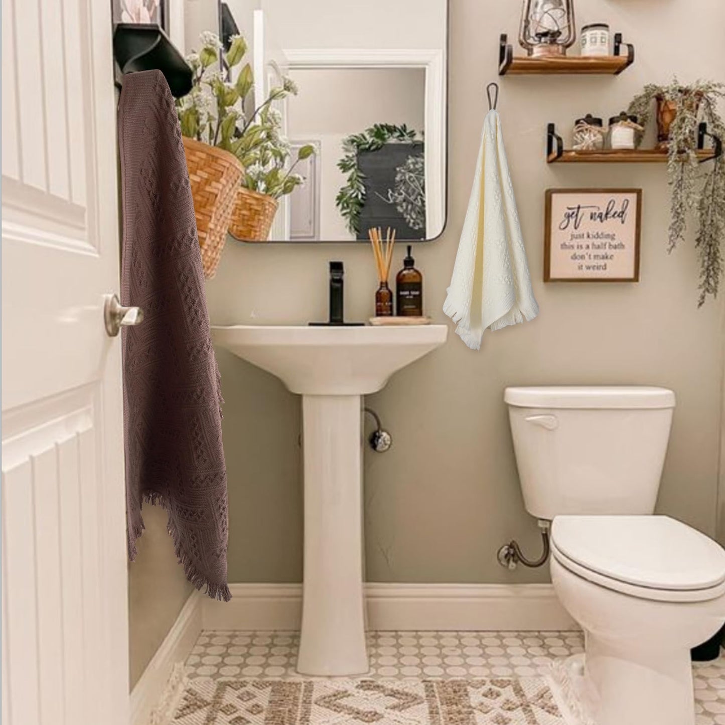 Luxury Decorative Hand Towels Bathroom: 2 Packs 14X30 100% Cotton Turkish Absorbent Soft Face Towel Set for Boho Bathroom Decor Kitchen Hotel Spa Farmhouse Guest Tea Gift (Cream White, 14"x30")