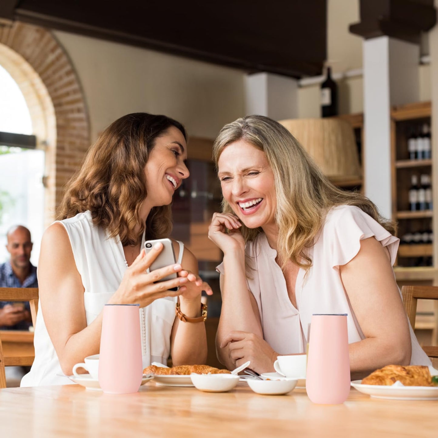 Lifecapido 6-Pack Stemless Insulated Tumblers, 6oz Stainless Steel Unbreakable Champagne Flute Tumbler for Wedding, Christmas, Bride Shower