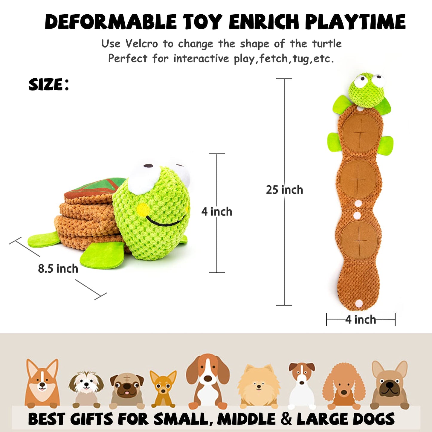 lilfrd Dog Puzzle Toys - Enrichment Squeaky Crinkle Snuffle Treat Dispensing Smart Dog Toys for Boredom and Stimulating, Durable Plush Toys for Large Medium Small Breed - Turtle