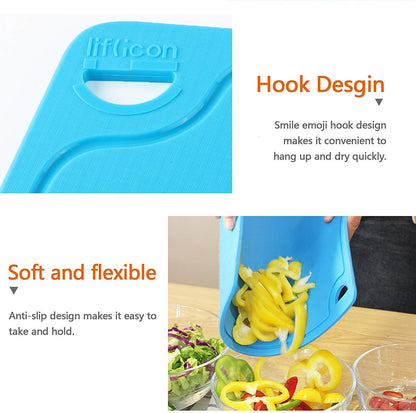 Liflicon Silicone Thick Cutting Boards Mats Set of 3pcs Foldable & Flexible Design Juice Grooves Easy Grip Handle Dishwasher Safe for Kitchen,BPA free Chif-Blue