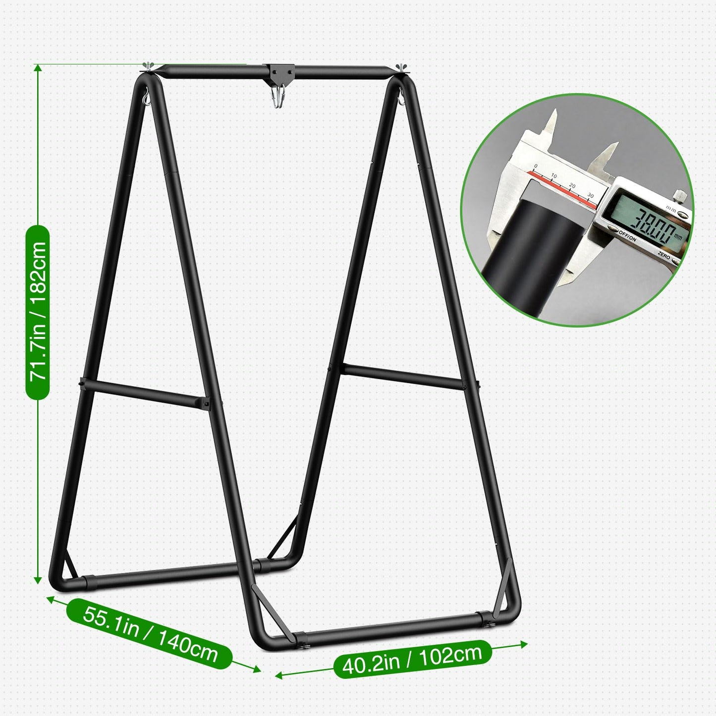 GREENSTELL Hammock Chair Stand, Swing Stand with 3 Hooks Fit for Most Hanging Chairs, Ground Nails for Outdoor and Rubber Clamps for Indoor, Hanging Stand Only Max Load 500lbs, Swing Chair not Include