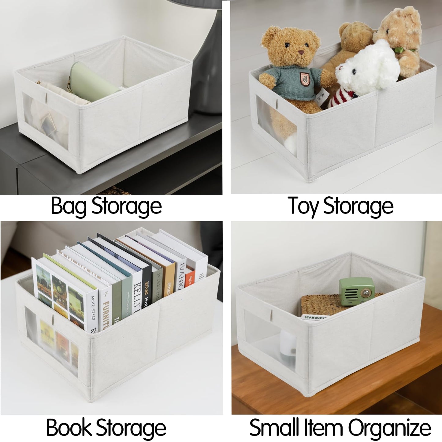 4 Pack Linen Storage Bins, Storage Containers for Organizing Clothing, Jeans, Toys, Books, Shelves, Closet, Wardrobe - Closet Organizers and Storage, Large Storage Boxes Baskets with Window