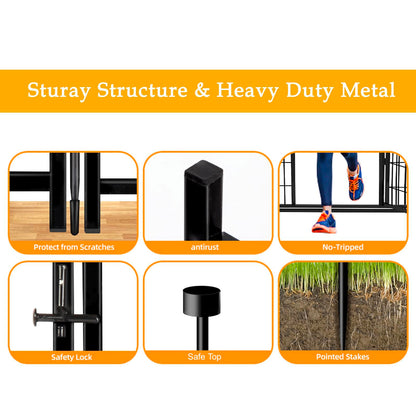 Getlay 36 in(H) Garden Fence With Gate, Wide Gate Low Threshold, 8 Panels Total 17.7 ft(L) Heavy Duty Iron Animal Barrier Fence For Yard, Suitable For Indoor Or Outdoor Dog Fencing,Garden Border Fence