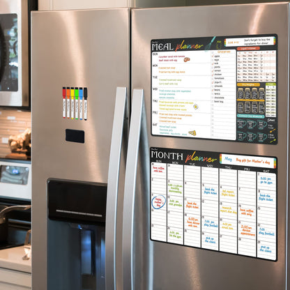 Magnetic Dry Erase Monthly Calendar and Menu Board - 17"x12" Monthly Planner and Meal Planning Board for Fridge - 6 Extra Fine Point Markers Included - Shipped Flat