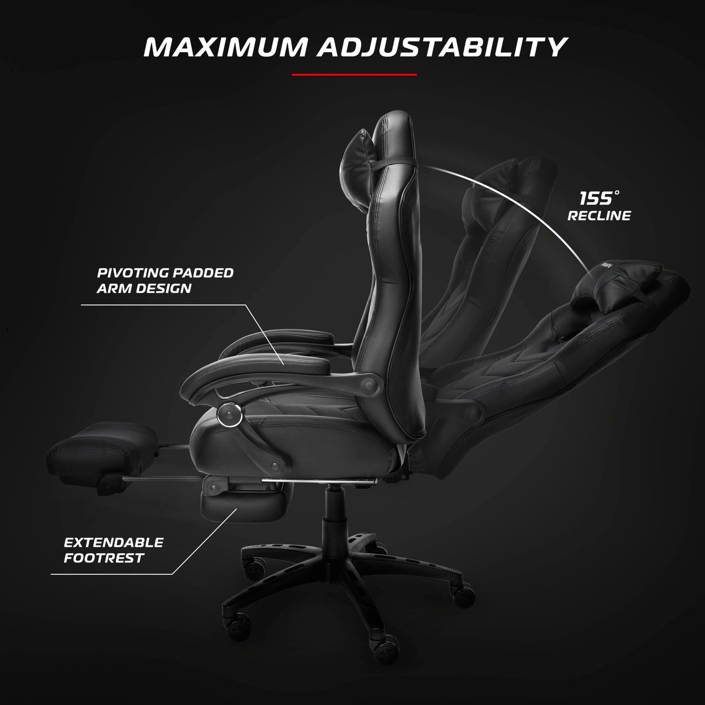 RESPAWN 110 Pro Gaming Chair - Gaming Chair with Footrest, Reclining Gaming Chair, Video Gaming Computer Desk Chair, Adjustable Desk Chair, Gaming Chairs For Adults With Headrest Pillow - Grey