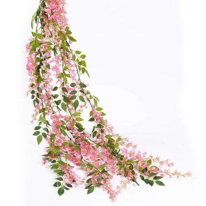 Lvydec Wisteria Artificial Flowers Garland, 4 Pcs Total 28.8ft Artificial Wisteria Vine Silk Hanging Flower for Home Garden Outdoor Ceremony Wedding Arch Floral Decor (Pink)