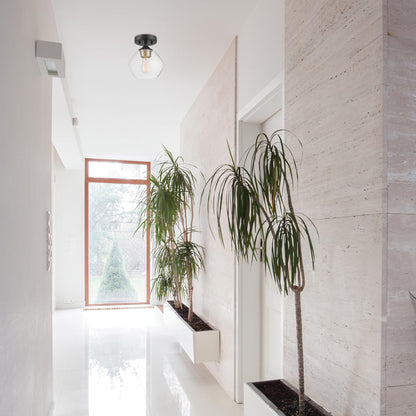 GLOBE Electric Harrow 1-Light Semi-Flush Mount Ceiling Light with a Matte Black Finish, Gold Accent Socket and Clear Glass Shade, Dimmable Option