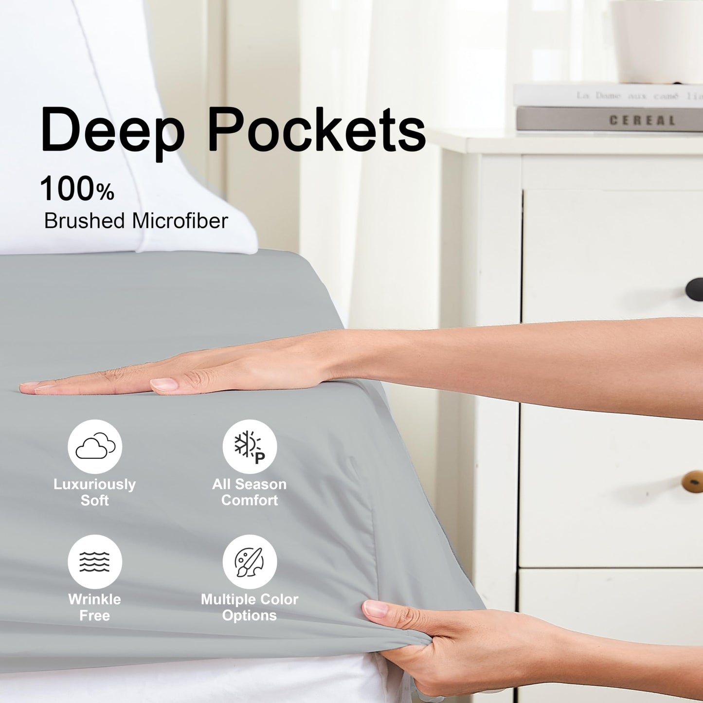 Hotella 100% Microfiber 60"x80" Queen Size Fitted Sheet Only, Hotel Quality Deep Pocket Bottom Sheet, Up to 14 inch Bedding Matress Protector, Machine Washable and Non-Fade, Stay in Place,Light Gray