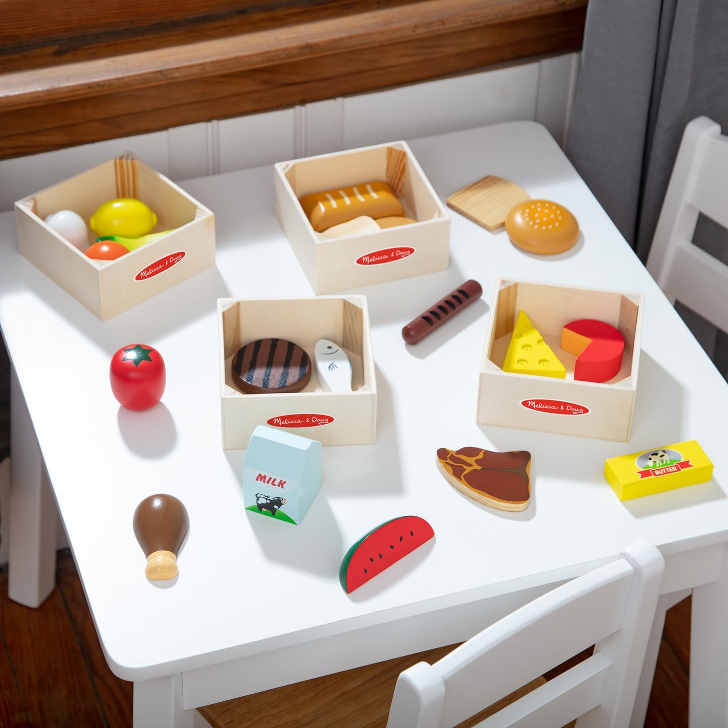 Melissa & Doug Food Groups - 21 Hand-Painted Wooden Pieces and 4 Crates