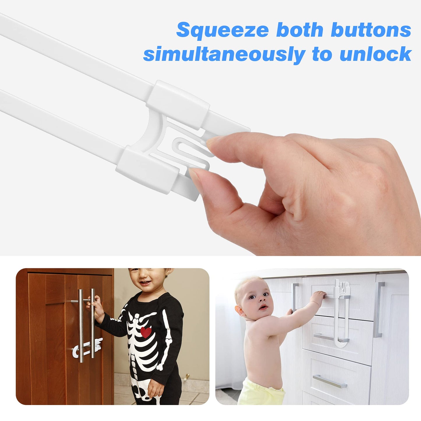 8 Pack Baby Sliding Cabinet Locks - Vmaisi Adjustable U Shaped Child Safety Locks,Childproof Latches for Kitchen Bathroom Storage Cupboards Doors, Handles and Knobs White