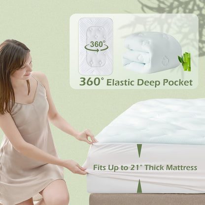Hansleep Queen Mattress Topper Viscose Derived from Bamboo, Memory Foam Pillow Top Mattress Topper Queen with Deep Pocket, Breathable Mattress Pad for Back Pain Relief, 60" x80", White