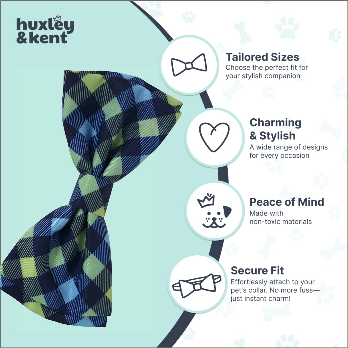 Huxley & Kent Pet Bow Tie for Dogs & Cats - Adjustable Collar Accessory - Cute & Comfortable for Holidays & Celebrations - Navy Check, Large