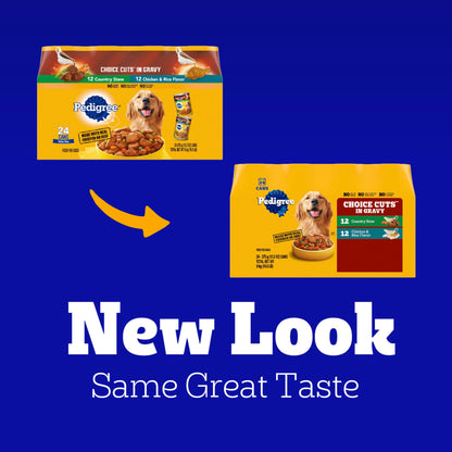 Pedigree Choice Cuts in Gravy Adult Canned Soft Wet Dog Food, Chicken & Rice & Country Stew, 13.2 oz. Cans (24 Count, Pack of 1)