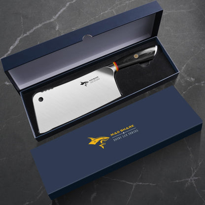 MAD SHARK Meat Cleaver, Professional 7.5 Inch Bone Chopping Butcher Knife with Heavy Duty Blade, German Military Grade Composite Steel, Chinese Chef's Bone Cutting Knife for Home Kitchen & Restaurant