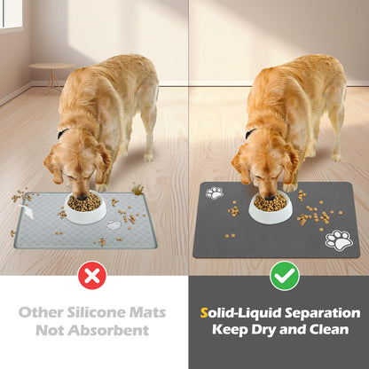 Pet Feeding Mat-Absorbent Dog Mat for Food and Water Bowl-Dog Accessories Pet Supplies-Dog Water Bowl for Messy Drinkers-No Stains Quick Dry Dog Water Dispenser Mat (12"x19", Dark Grey)