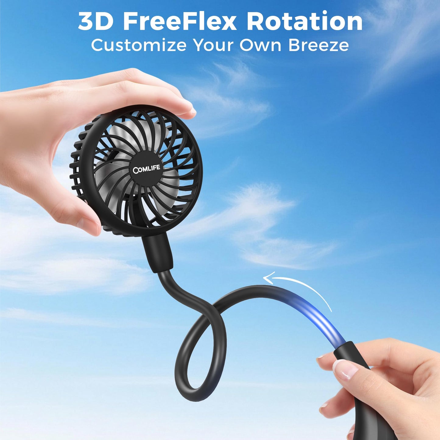 Portable Neck Fan, 2600mAh Battery Operated Ultra Quiet Hands Free USB Fan with Strong Wind, 360° Adjustable High Flexibility Wearable Personal Fan for Home Office Outdoor Travel (Black)