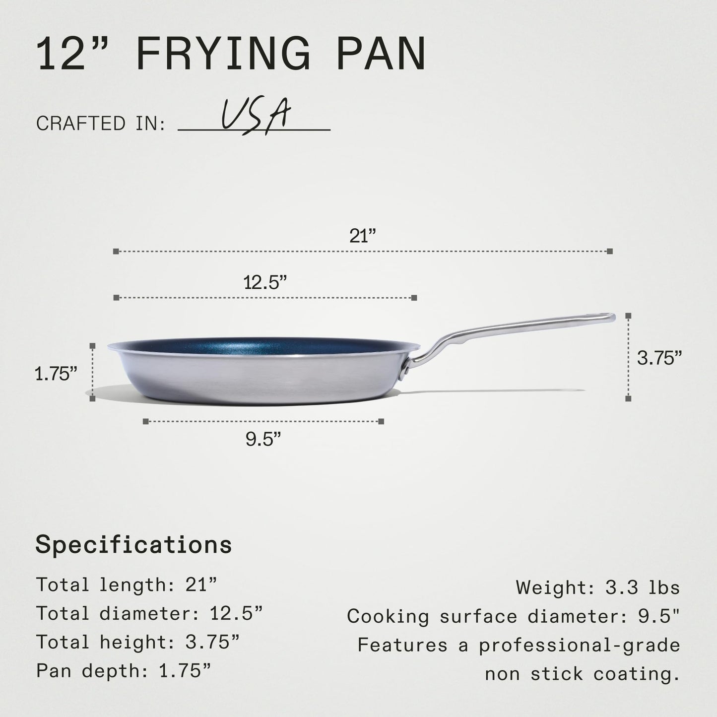 Made In Cookware - 12" Non Stick Frying Pan (Harbour Blue) - 5 Ply Stainless Clad Nonstick - Professional Cookware - Induction Compatible
