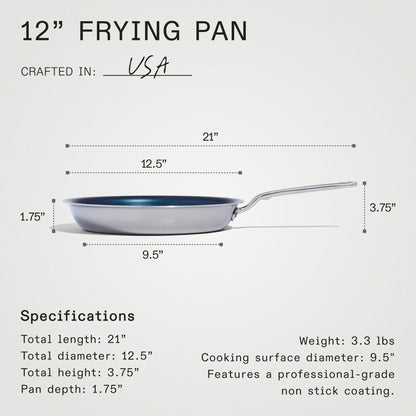 Made In Cookware - 12" Non Stick Frying Pan (Harbour Blue) - 5 Ply Stainless Clad Nonstick - Professional Cookware - Induction Compatible
