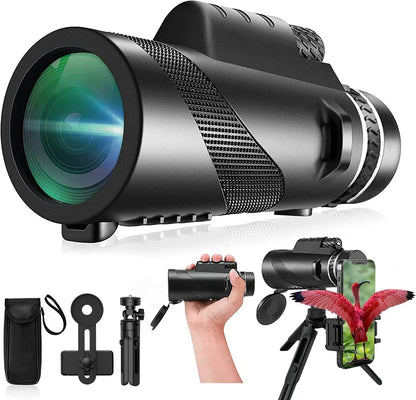 Monocular-Telescope 80x100 High Powered Monoculars High Definition for Adults High Powered with Smartphone Adapter Telescope Hunting Wildlife Bird Watching Travel Camping Hiking-Black