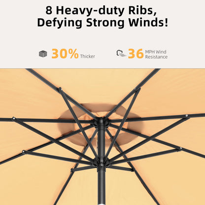 10ft Patio Umbrella, Table Market Umbrella Outdoor Patio with 104 LED Lights 8 Sturdy Ribs & Push Button Tilt and Crank for Deck, Pool, Garden, Backyard