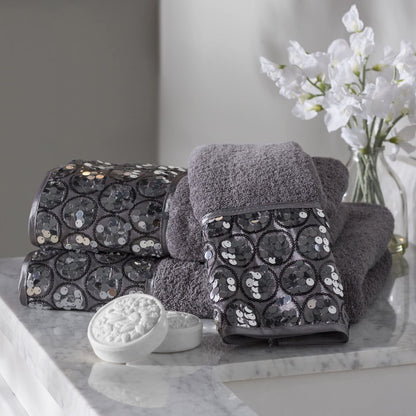Popular Bath Sinatra Modern Bathroom Towel Set 3 Piece Bath, Hand and Wash Towel Luxury Contemporary Decor Bling , Soft, Plush and Highly Absorbent, Silver