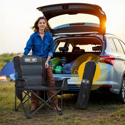 Overmont Oversized Folding Camping Chair - 450lbs Support with Padded Cushion Cooler Pockets - Heavy Duty Collapsible Chairs for Sports Garden Beach Fishing Black