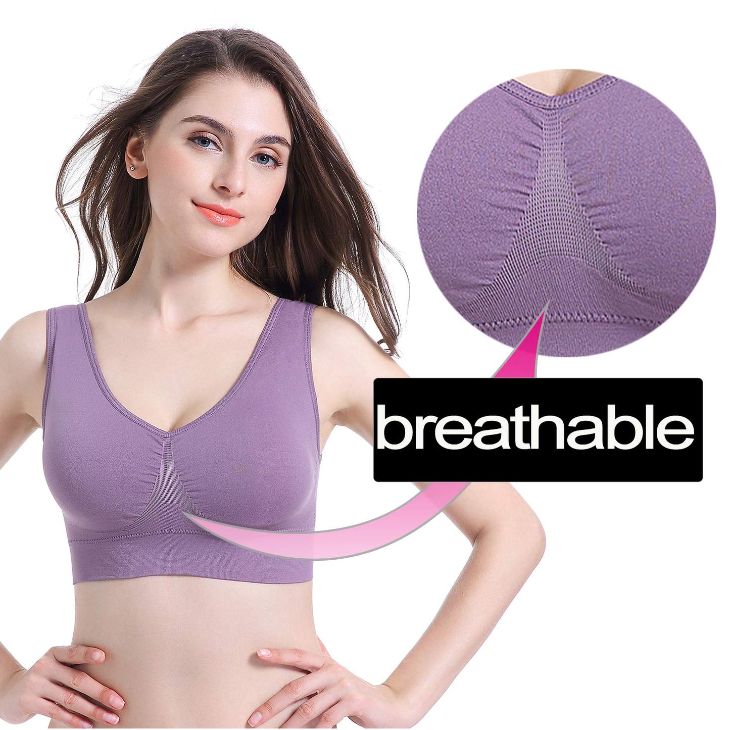 PRETTYWELL Sleep Bra for Women, Comfort Seamless Wireless Stretchy Sports Bra, 3 Pack Yoga Bra, with Removable Pads