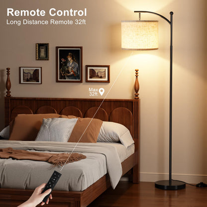 Ambimall 60" Floor Lamp with Remote Control and Stepless Dimmable Bulb, Colors Temperature & Brightness Adjustable, Modern Floor Lamps for Living Room（Beige Shade & Black Pole）