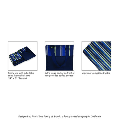ONIVA - a Picnic Time brand - Vista Outdoor Picnic Blanket & Tote - Beach Blanket - Camping Blanket, (Blue Stripe Pattern with Navy Blue Exterior)