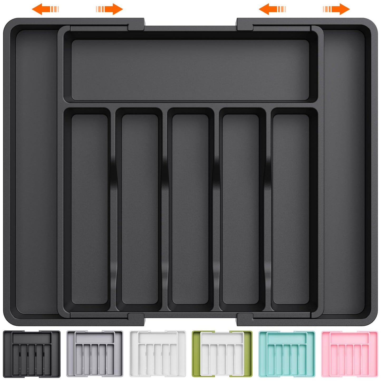 Lifewit Large Silverware Drawer Organizer, Expandable Utensil Tray for Kitchen, BPA Free Flatware and Cutlery Holder, Adjustable Plastic Storage for Spoons Forks Knives, Large, Black