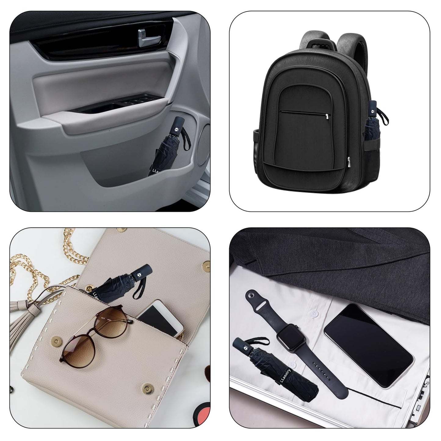 LLanxiry Compact Travel Umbrella, Mini Windproof Umbrellas for Rain & Sun, Small Lightweight Outdoor UV Umbrella, Portable Folding Umbrellas for Travel (Orchid)