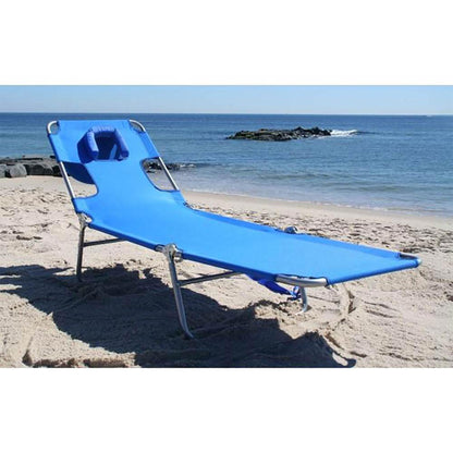 Ostrich Beach Lounge Chair, Folding & Reclining Outdoor Chaise Lounger, Blue - Portable Adjustable Recliner Chair for Lawn, Pool, Patio, Garden, and Yard