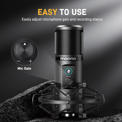 MAONO USB Recording Microphone Kit, Professional Condenser Microphone for PC with One-Touch Mute and Mic Gain Knob for Singing, Podcast, Studio, Streaming PM421