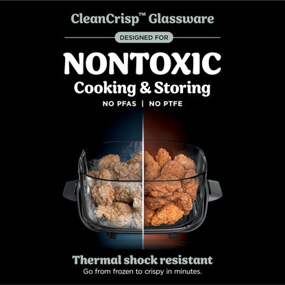 Ninja Crispi Air Fryer, Microwave, Freezer & Dishwasher Safe, Non Toxic Glass Portable Cooking System, 4 QT & 6 Cup Glass Containers with Storage Lids, Easy Meals, Air Fry, Bake, Green, FN101SG